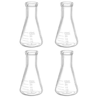 PATIKIL Erlenmeyer Flask, 4 Pcs 25ml Narrow Mouth Graduated Flasks ...