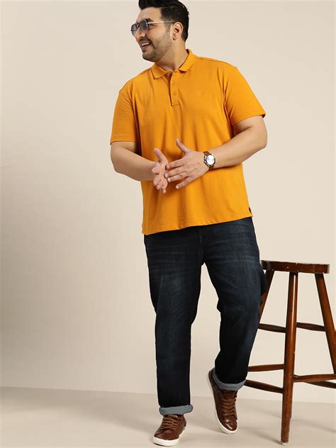 Sztori Men Plus Size Mustard Yellow Solid Polo Collar T-shirt - Price ...