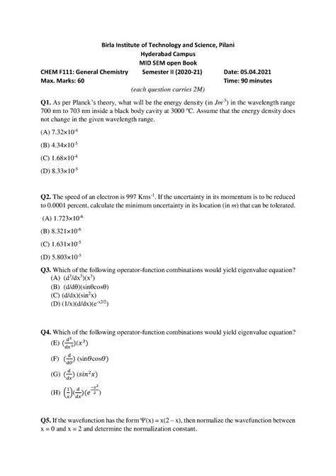Mid-Sem - Mid-Sem - Birla Institute of Technology and Science, Pilani ...