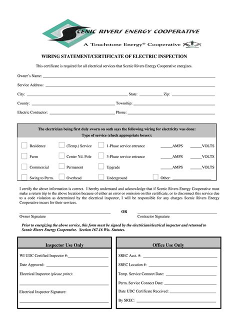 Fillable Online WIRING STATEMENTCERTIFICATE OF ELECTRIC INSPECTION Fax ...