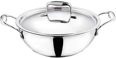 Vinod Platinum Triply Stainless Steel Kadai with Lid (26cm, 3.2L) | 2.5 ...