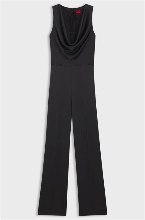 HUGO - Satin jumpsuit with waterfall neckline - Black
