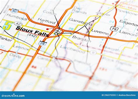 Sioux Falls City Road Map Area. Closeup Macro View Stock Image - Image ...