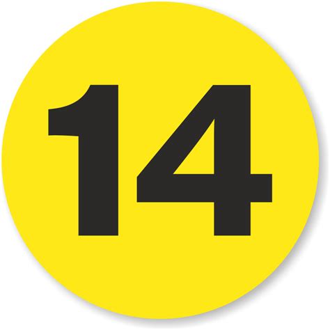 Fluorescent Yellow and Black number 14 Signs, SKU: LB-200-14