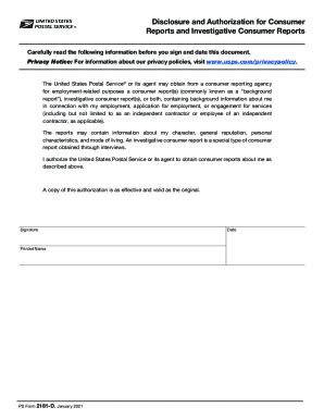 PS Form 2181-D - Disclosure And Authorization For ... - USPS - Fill and ...