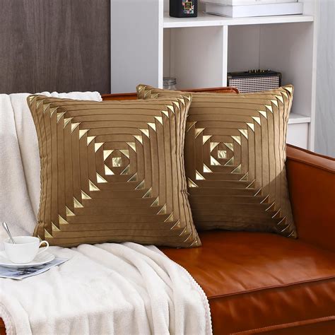 Amazon.com: Tosleo Set of 2 Brown and Gold Throw Pillow Covers Soft ...