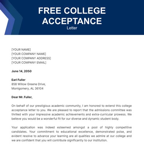 College Acceptance Letter template - Edit Online & Download Example ...