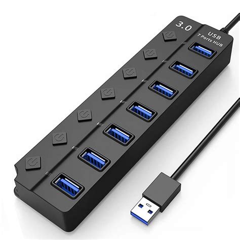 Penkiiy USB Hub 3.0 7 Port, USB Data Hub Splitter with LED Individual ...