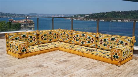 Bungalow Rose Yellow L Shaped Arabic Seating, Handmade Floor Couches ...