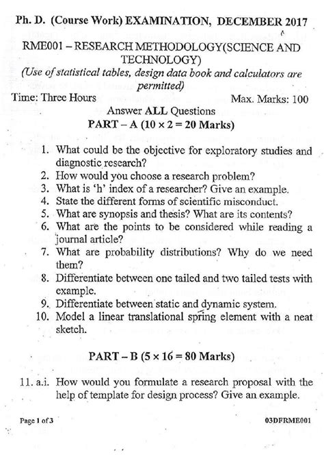 RME001 Research Methodology (Science & Tech) Exam Questions Dec 2017 ...