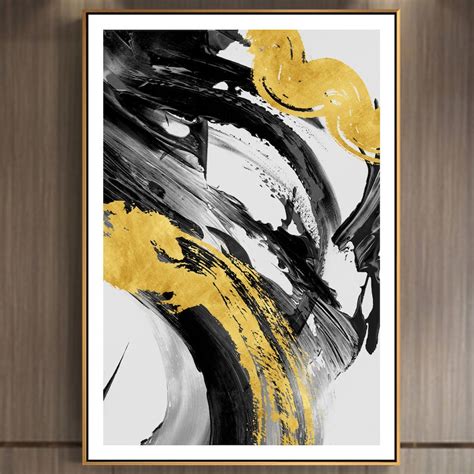 Abstract Ink Artwork Printable Black and Gold Foil Wall Art - Etsy India