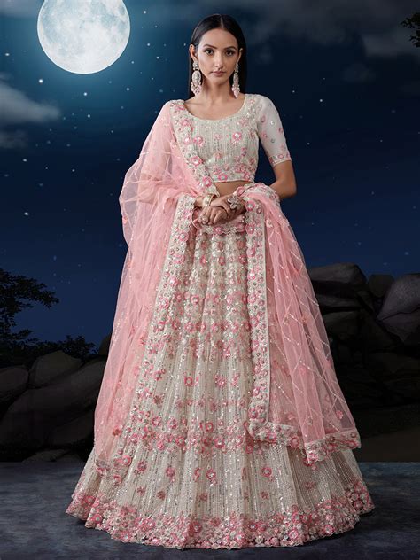 Shimmering White Net Lehenga Set Elegance Embroidered with S