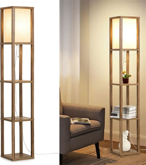 Modern Shelf Floor Lamp with Fabric Lampshade, Corner Display Floor ...