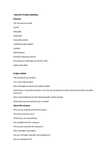 Interview Practice Questions - Interview Practice Questions Personal ...