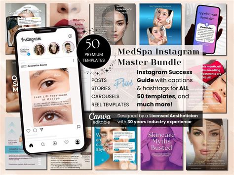 Medspa Instagram Templates | 50 Templates | Aesthetics Canva Bundle ...