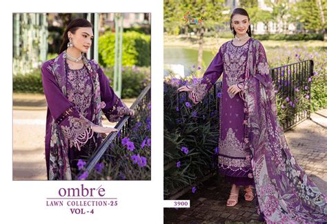 SHREE FABS OMBRE LAWN COLLECTION 25 VOL 4 COTTON HEAVY DESIGNER WORK ...