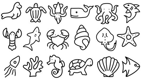 Easy Water Animals or Sea creatures drawing -( Fish, Crab, Starfish ...