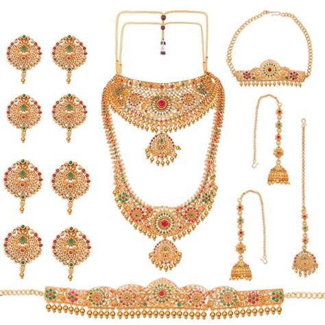 Buy Accessher Set of 17 Gold Plated Ethnic Bridal Jewellery Set with ...