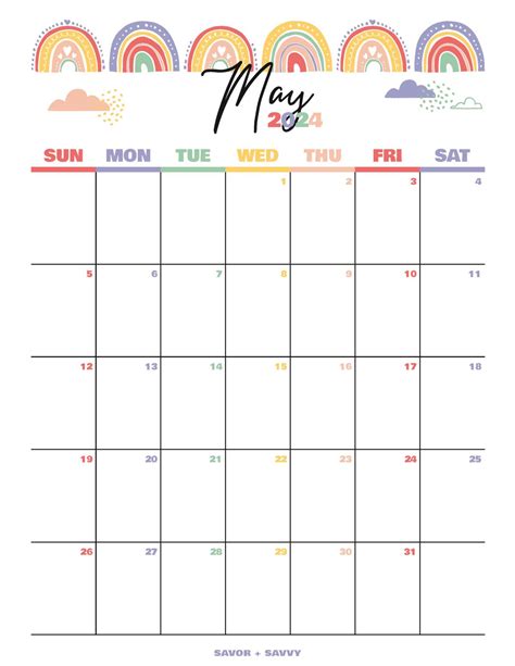 Blank May Calendar Printable