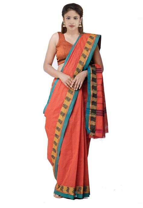 Buy UNNATI SILKS Women Pure Handloom Chettinadu Gamcha Cotton Checks ...