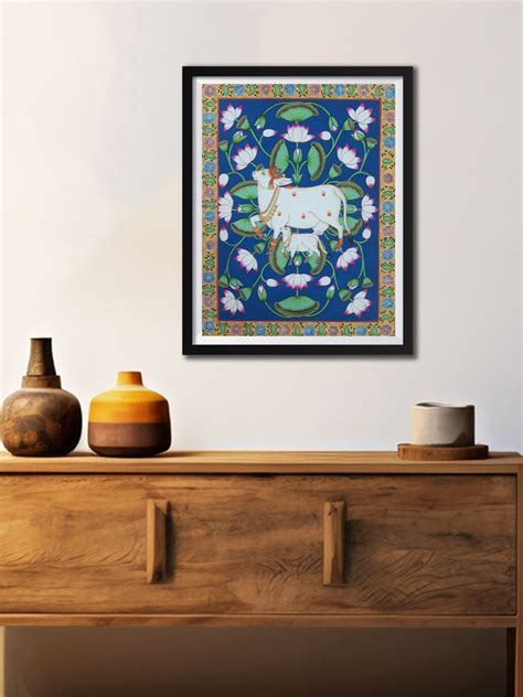 COW AND A LOTUS POND | Beautiful Handmade Painting Online