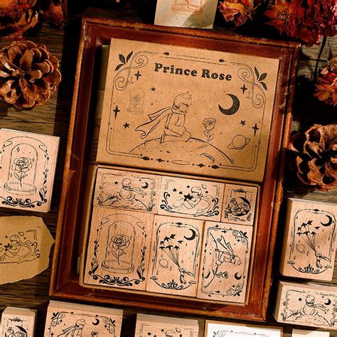 Little Prince Theme Vintage Rose Wood Rubber Stamp Set | Stamprints