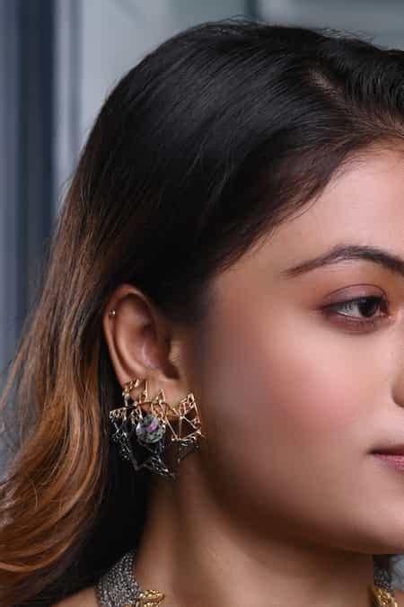 Buy Gold Plated Stone And Rhodium Triangle Stud Earrings by Trupti ...