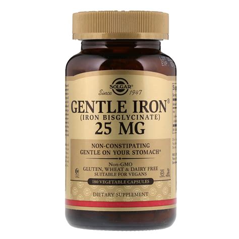 Solgar, Gentle Iron, 25 mg, 180 Vegetable Capsules - iHerb