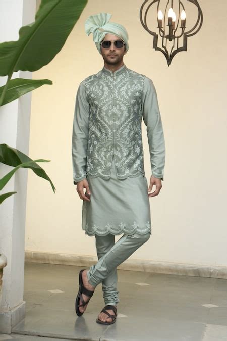 Buy Green Polyester, Silk, Cotton Embroidery Pistachio Kashmiri Bundi ...