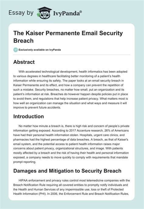 The Kaiser Permanente Email Security Breach - 1111 Words | Case Study ...