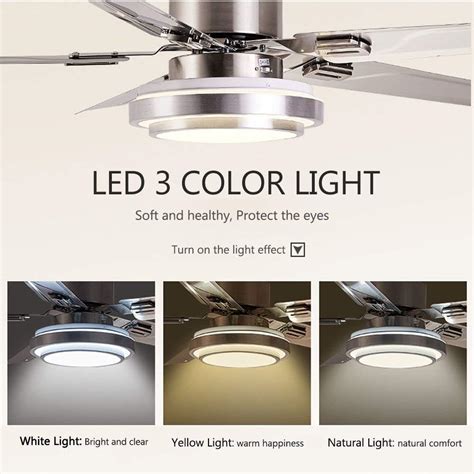 Buy LUOLAX Stainless Steel 5 Blades Remote Control Ceiling Fan Light ...