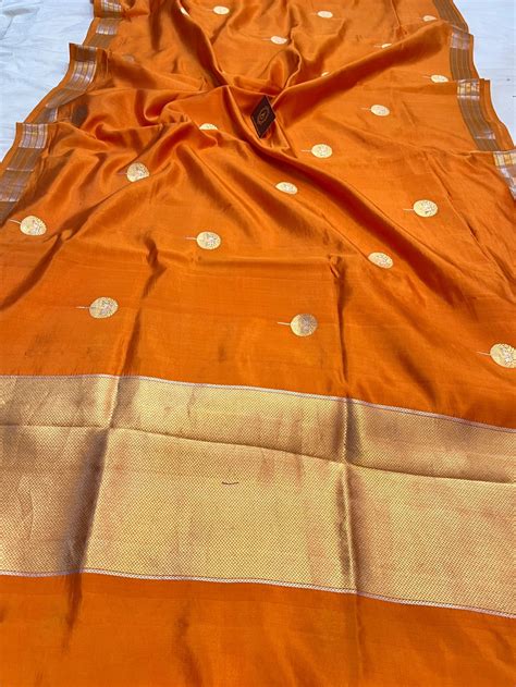 Orange Silk Banarasi Saree with Kadhwa Sona Rupa Butas – AuraBenaras