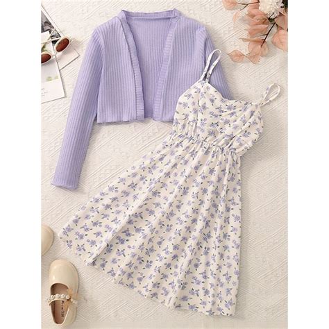 Buy Hopscotch Girls Floral Print Strappy Dress with Full Sleeve Shrug ...