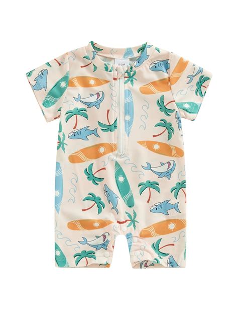 Qtinghua Infant Toddler Baby Boys Short Sleeve Swimsuit Whale Print Zip ...
