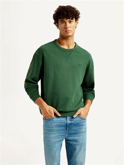 Men's Overdyed Solid Green Crew Neck Sweatshirt – Levis India Store