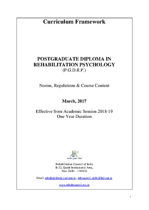 Revised Curriculum Framework for P.G.D.R.P. in Rehabilitation ...