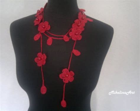 Crochet Necklace, Crochet Neck Accessory, Flower Necklace, Royal Blue ...