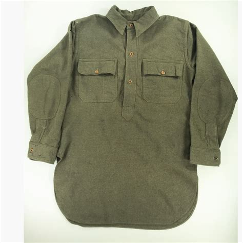 U.S.ARMY 30年代あたり DOUGHBOY SHIRT マチ付き エルボーパッチ プルオーバー ウールシャツ グレーグリーン XL 位 ...