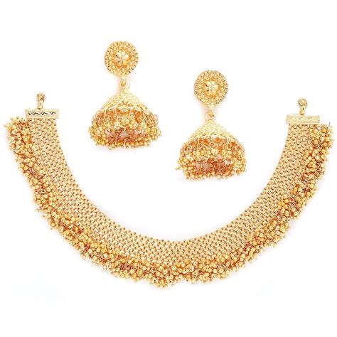 ZENEME Jewellery Set Gold Plated Traditional Temple Coin Pearl Necklace ...