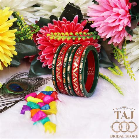 Jaipuri Lac Bangles with Beautiful Kundan Design (Pack of 6) – Taj ...