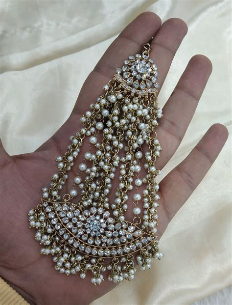 Antique White Crystals Headpassa Jhumar Kundan Jhoomer Jewellery – BS ...