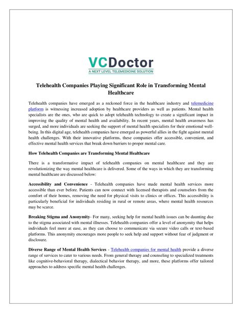 PPT - Telehealth Companies Playing Significant Role in Transforming Mental Healthcare PowerPoint ...