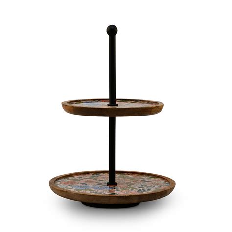 Buy 2 Tier Wooden Round Cake Stand (Multicolor) Online | Nilkamal Homes