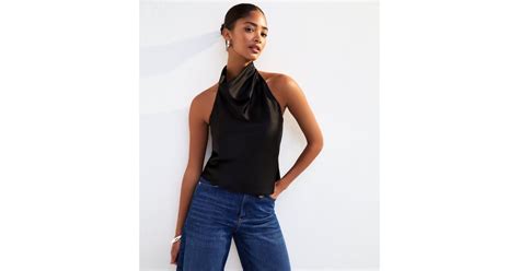 Black Satin Halterneck Top | New Look