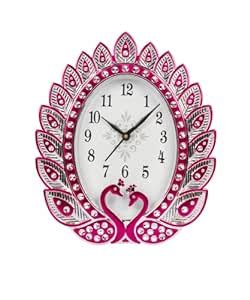 Buy Sigaram Oval Spaped Pink Color Peacock Analog Wall Clock Online at ...