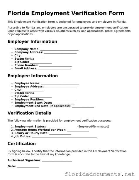 Download Florida Employment Verification Form Florida Documents