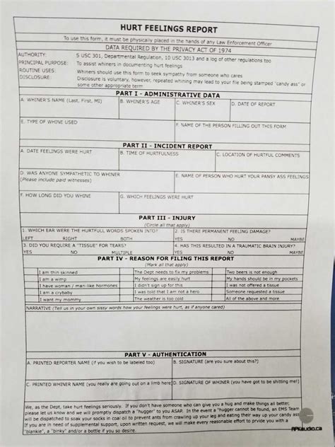 Hurt Feelings Report Template - Cardtemplate.my.id