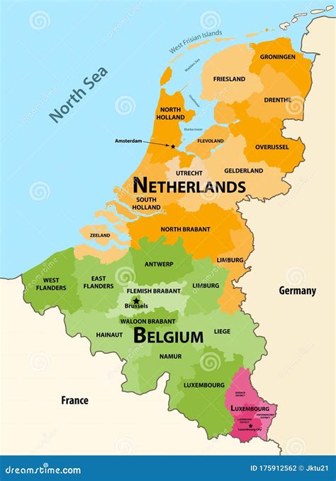 Vector Regions Map of Benelux Countries: Belgium, Netherlands and ...
