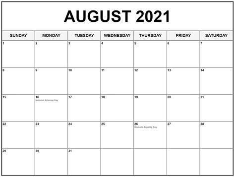 Printable Monthly Calendar August 2021