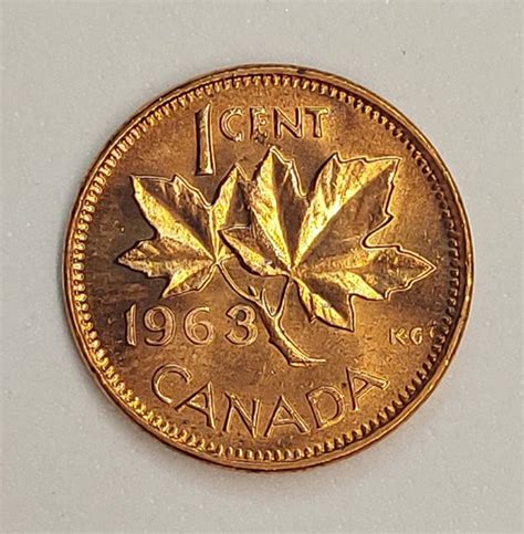 1963 Canadian Penny Brilliantly UNCIRCULATED BU One Cent Coin Queen ...